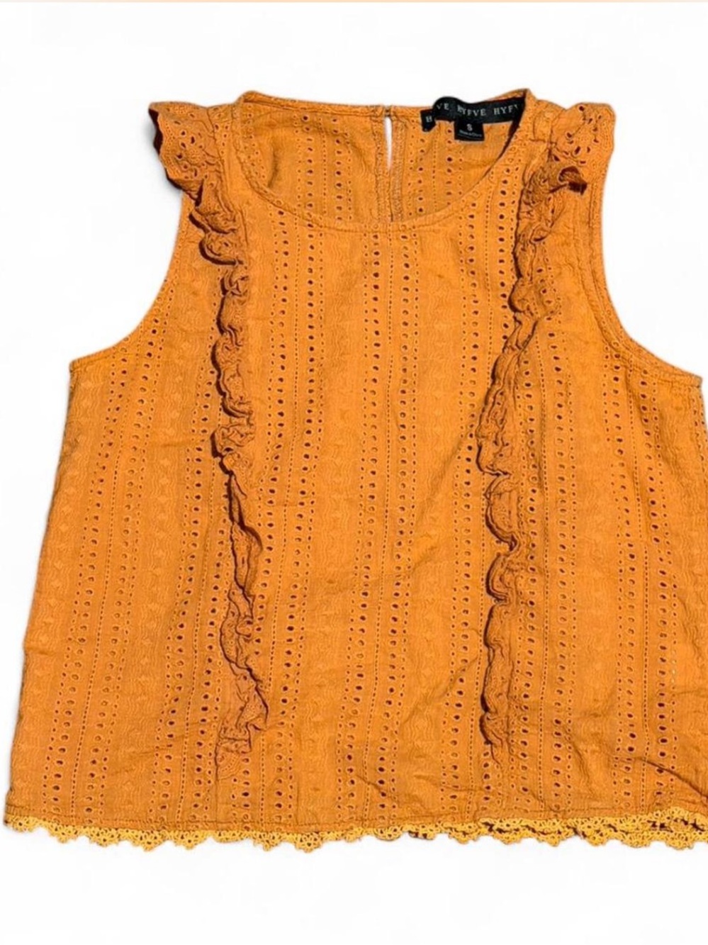 HYFVE Mustard Eyelet Ruffle Sleeveless Top